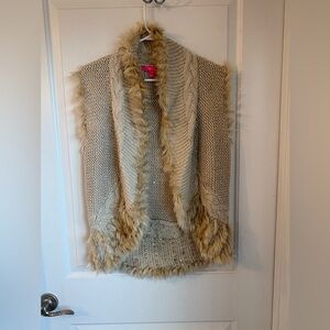 Lilly Pulitzer Beige Sweater Vest with Faux Fur with metallic threading